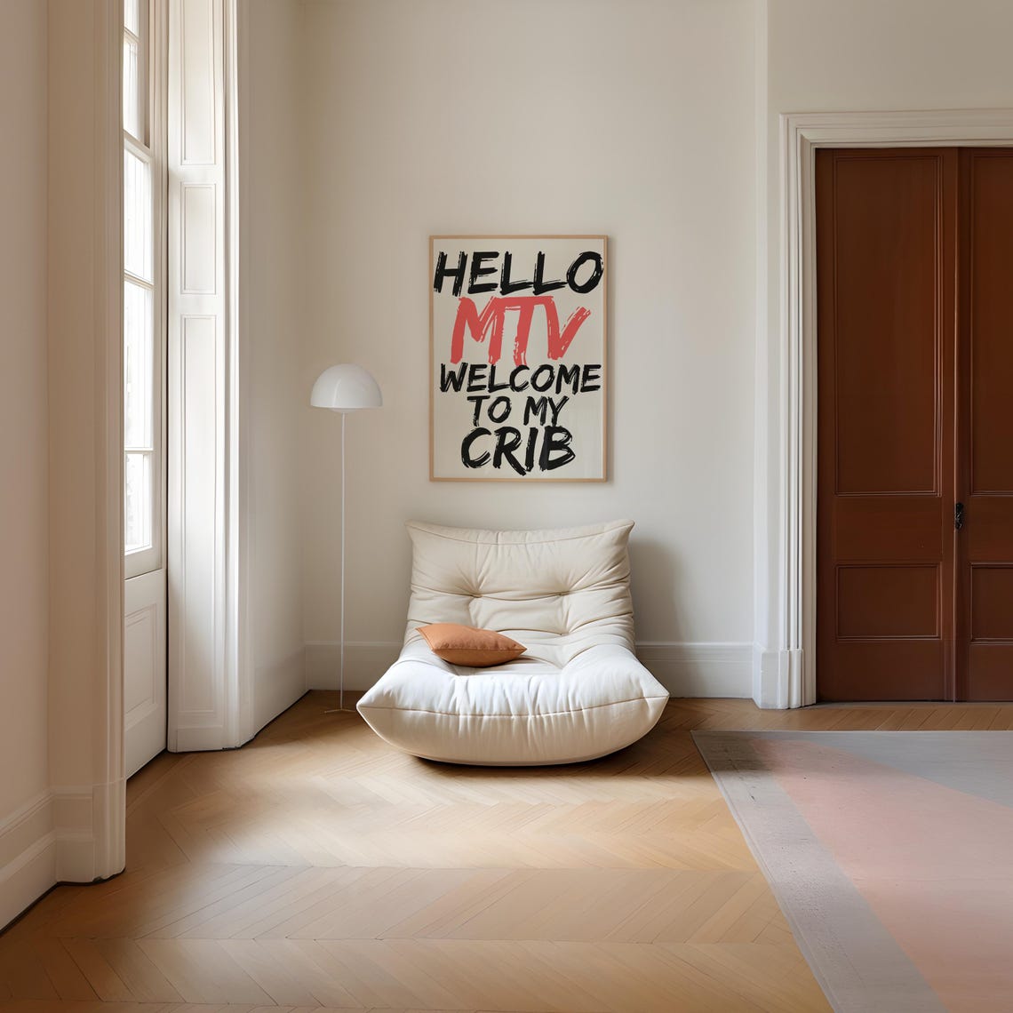 Hello MTV Welcome To My Crib Bold Black Retro Brushstroke Poster - Image 5