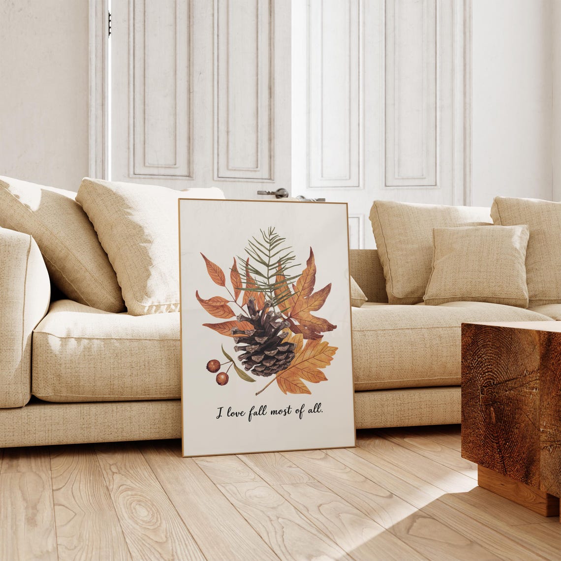 Watercolor Pinecone And Autumn Leaves Botanical Fall Nature Poster - Image 2