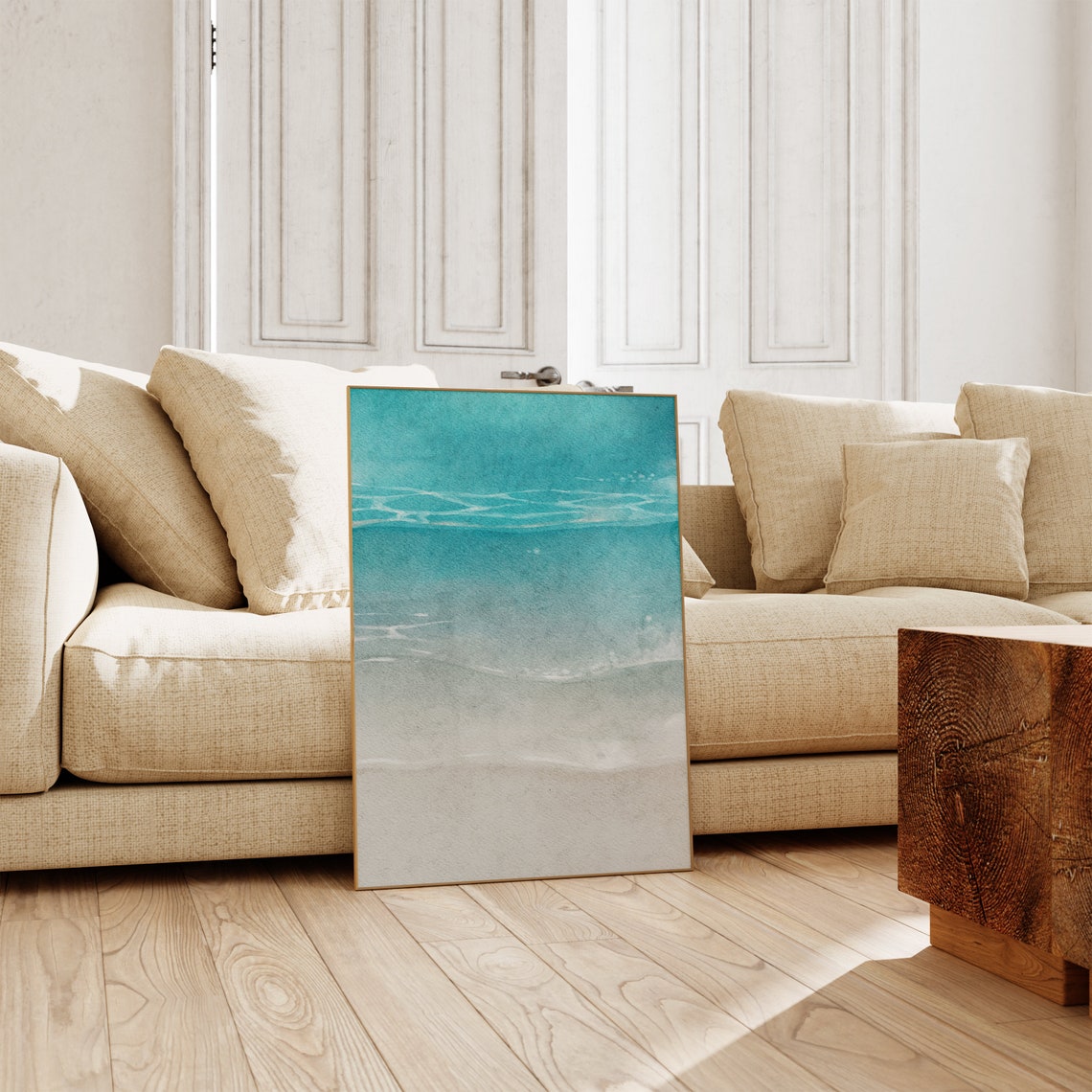 Turquoise Blue Water Abstract Minimalist Coastal Beach Poster - Image 2
