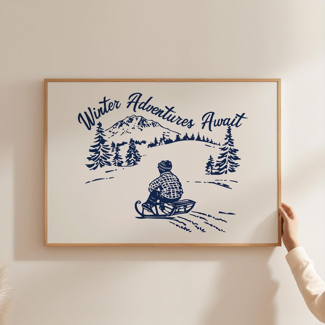 Winter Adventures Await Navy Sledding Scene Snowy Mountain Poster - Image 5