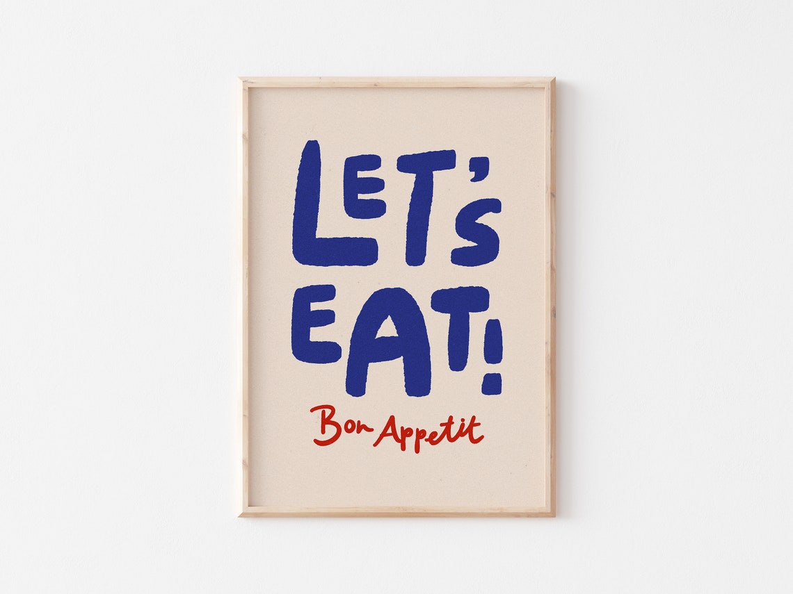 Let Us Eat Bon Appetit Bold Navy Kitchen Dining Typography Poster - Image 3