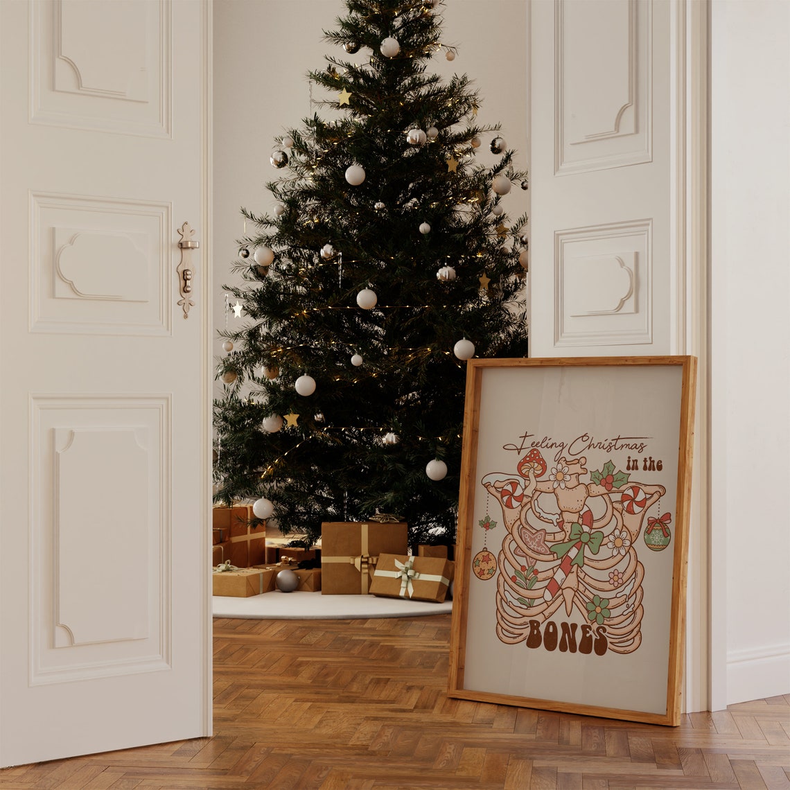 Feeling Christmas In The Bones Retro Skeleton Holiday Quote Print - Image 4