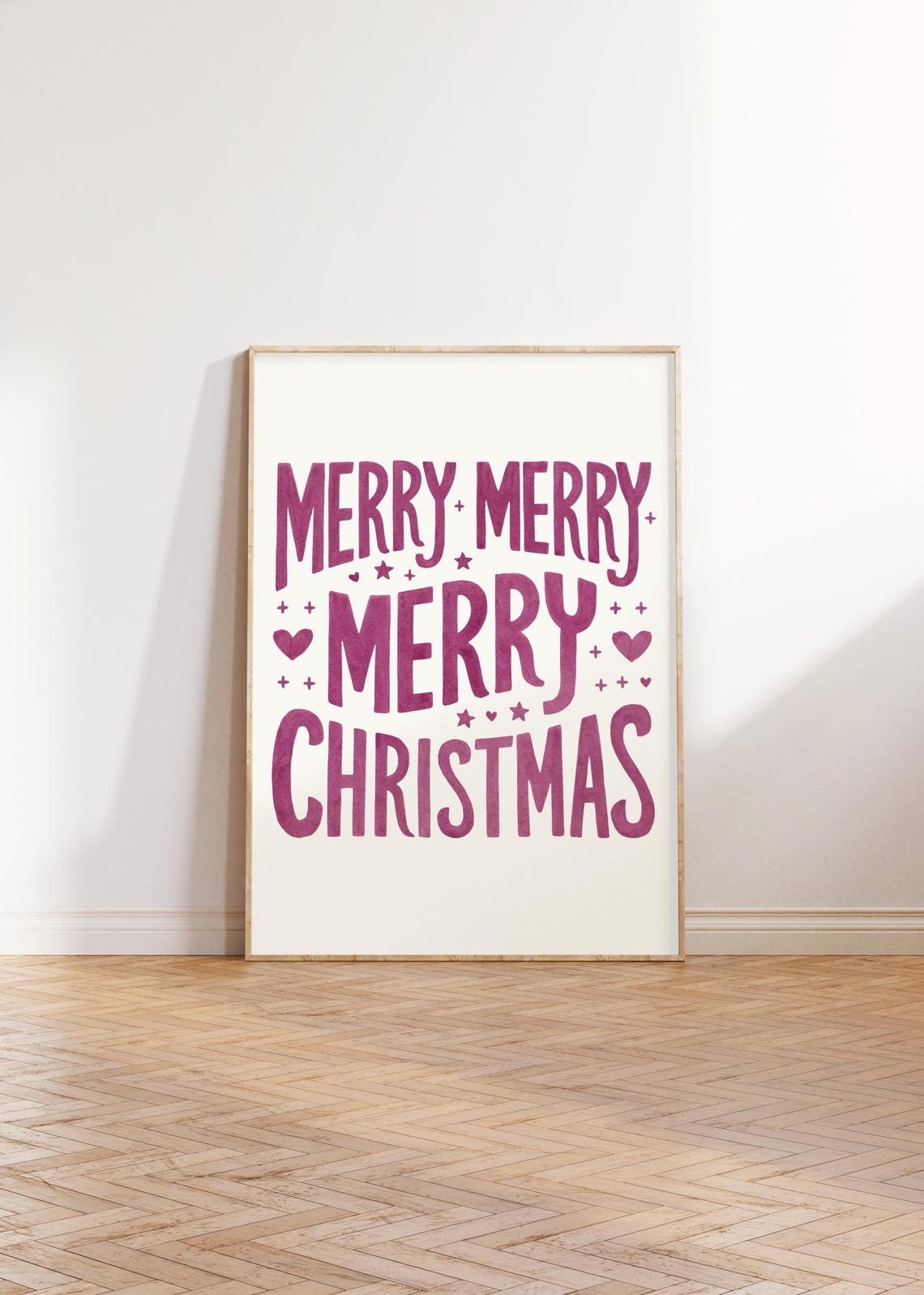 Merry Merry Christmas Maroon Hand Lettered Framed Wall Poster - Image 2