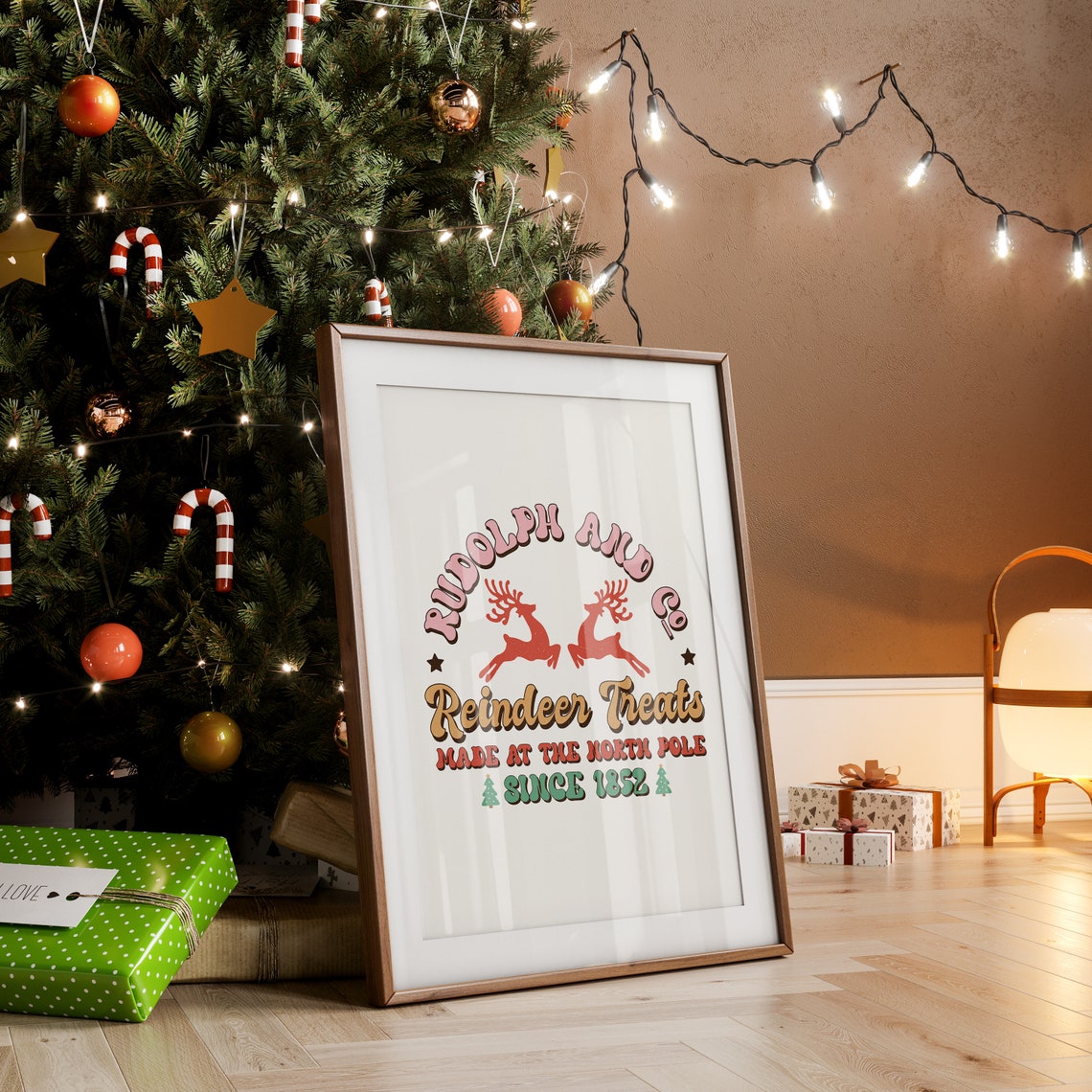 Rudolph and Co Reindeer Treats Retro Christmas Typography Poster - Image 2