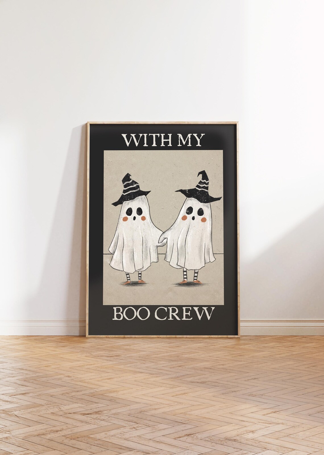 With My Boo Crew Two Ghosts in Witch Hats Cute Vintage Halloween Poster - Image 5