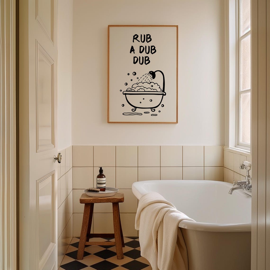 Rub A Dub Dub Clawfoot Tub Bubbles Doodle Funny Bathroom Poster - Image 5