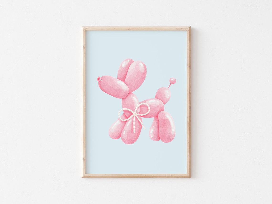 Pink Balloon Dog Pearl Bow Preppy Y2K Girly Aesthetic Poster - Image 3