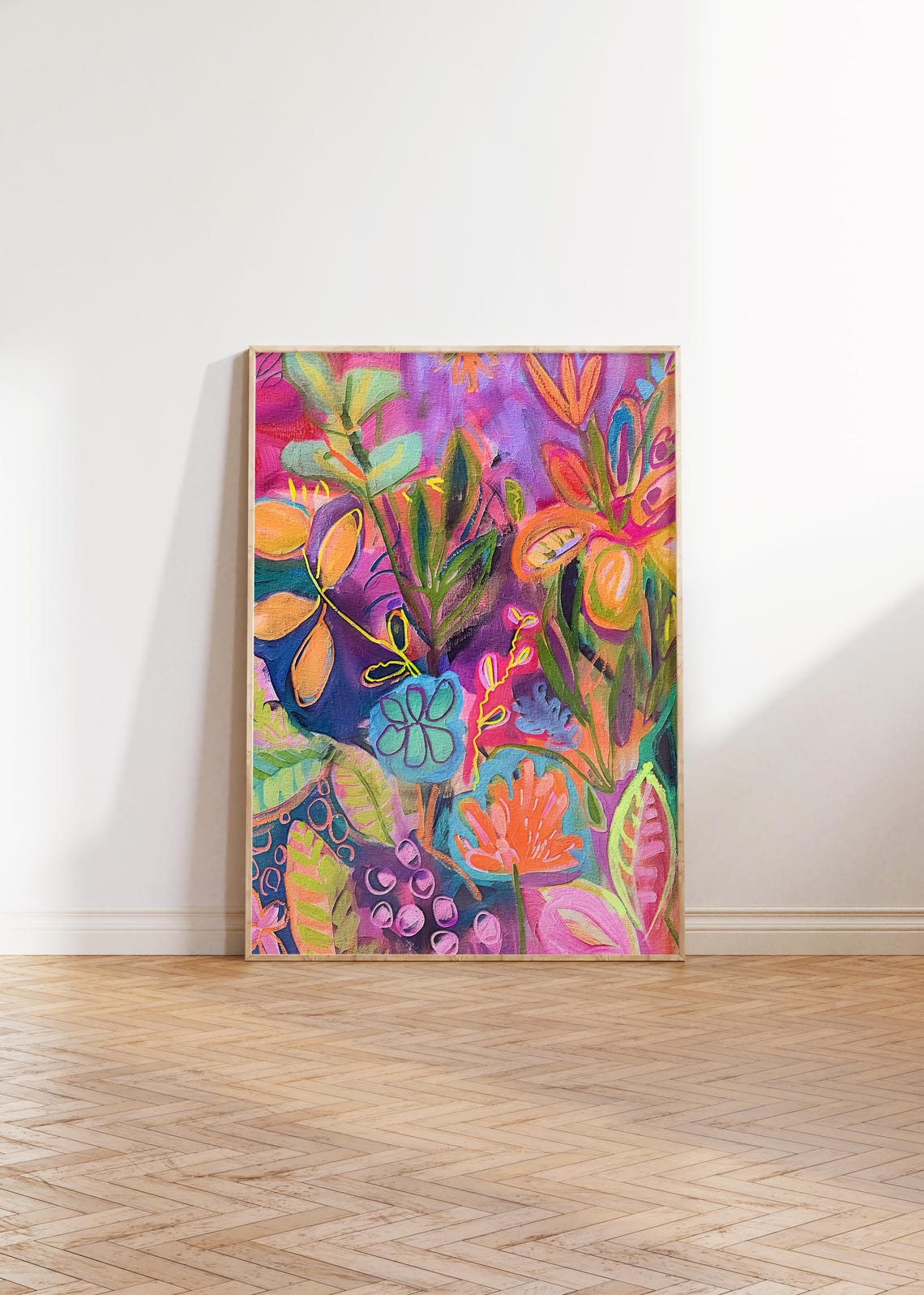 Colorful Neon Abstract Botanical Painting Maximalist Decor Poster - Image 3