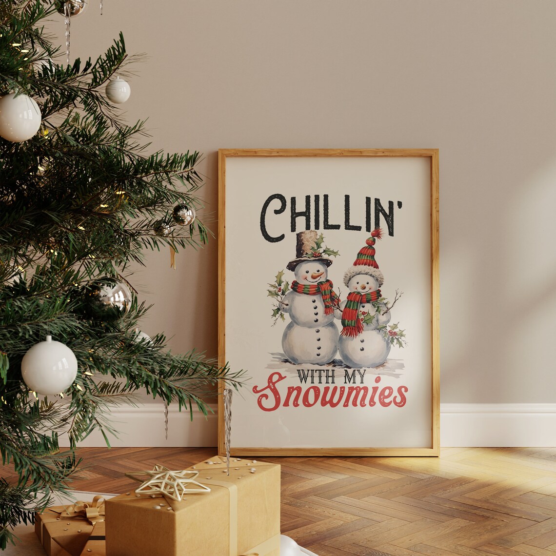Chillin With My Snowmies Two Vintage Snowmen Friends Holiday Poster - Image 4