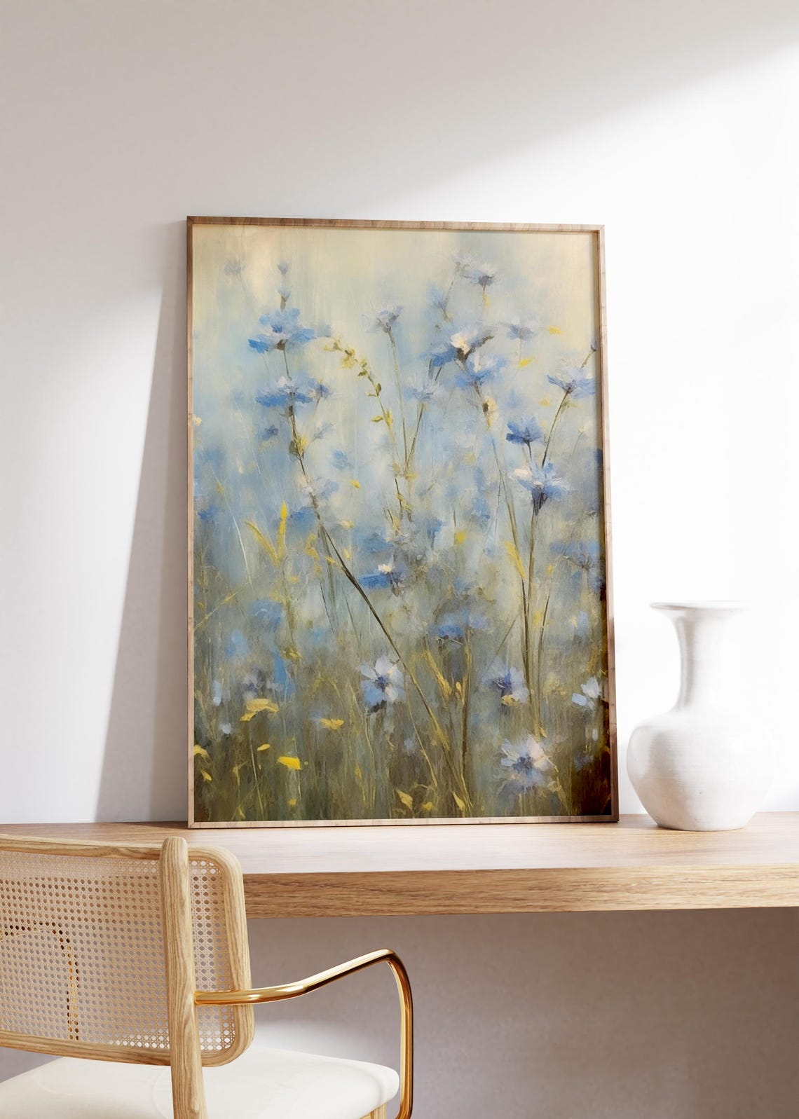 Soft Blue Cornflower Misty Meadow Impressionist Floral Art Poster - Image 4