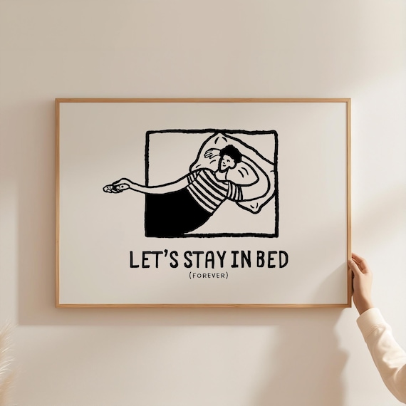 Lets Stay In Bed Print Retro Bedroom Prints Trendy Above Bed Wall Art Cute Bedroom Decor Aesthetic Apartment Decor