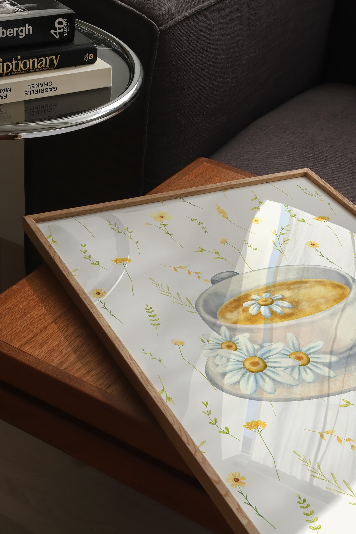 Daisy Topped Tea Cup on Wildflower Pattern Watercolor Floral Poster - Image 3