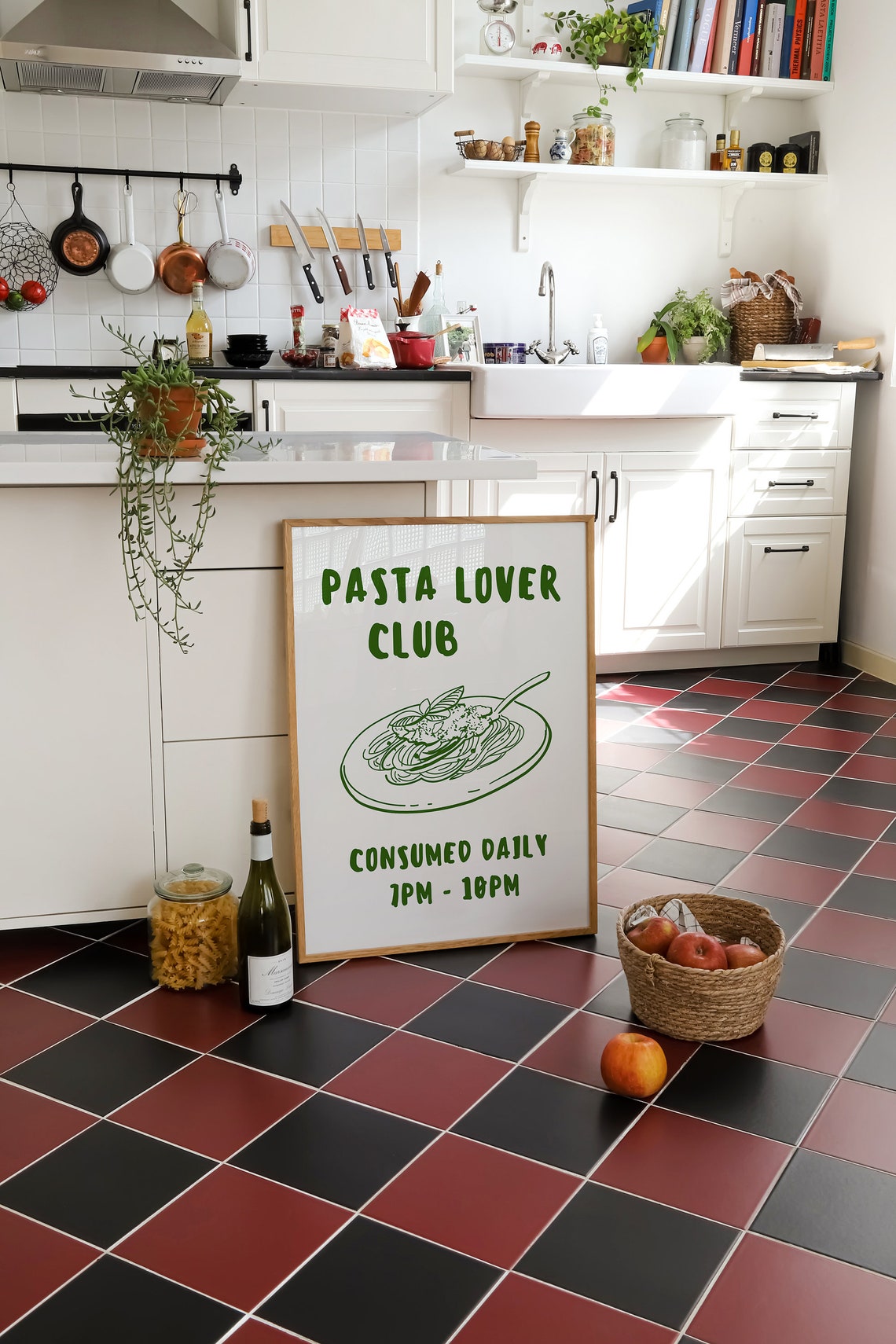 Pasta Lover Club Consumed Daily Green Spaghetti Kitchen Quote Poster - Image 2