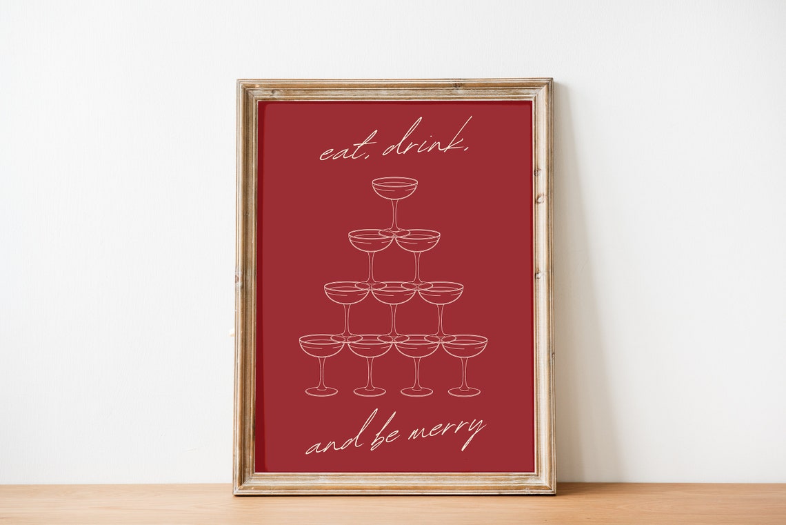 Eat Drink And Be Merry Champagne Tower Red Holiday Toast Poster - Image 2