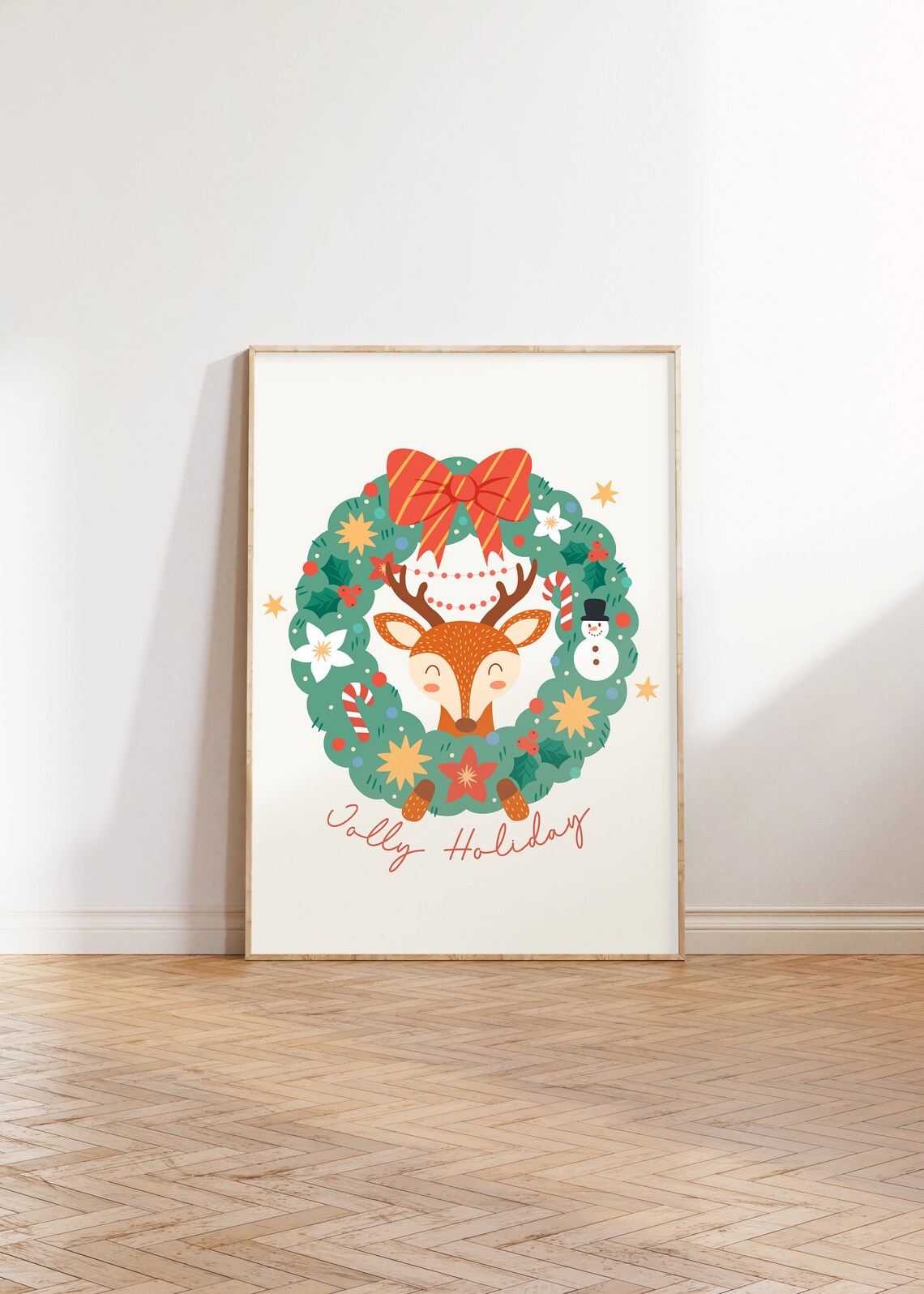 Jolly Holiday Cute Reindeer Peeking From a Christmas Wreath Poster - Image 3