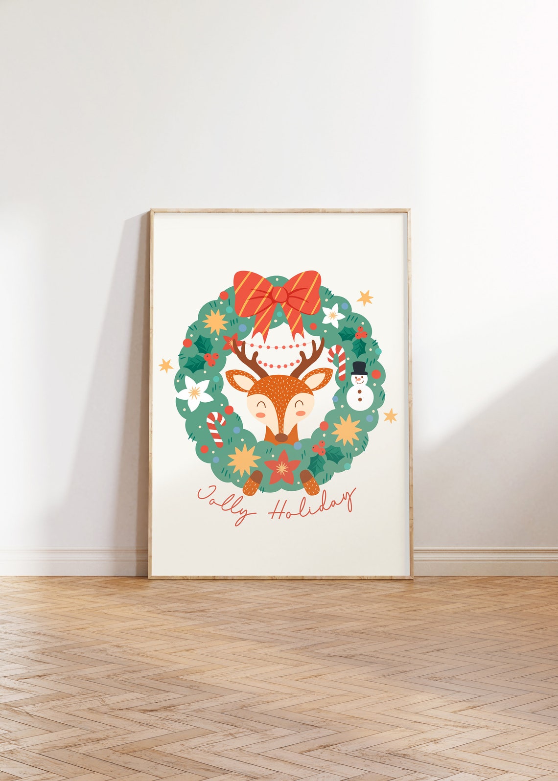 Jolly Holiday Print Christmas Wall Art Colorful Christmas Family Holiday Christmas Painting Cozy Winter Decor Winter Deer - Image 3