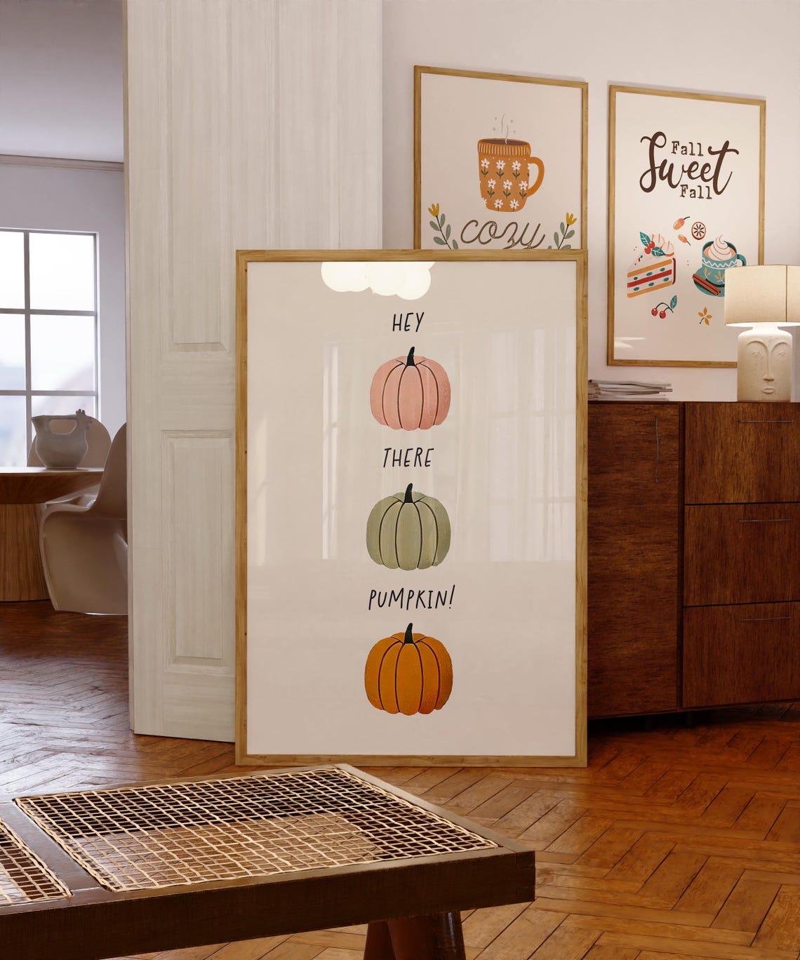 Hey There Pumpkin Three Cute Pumpkins Stacked Fall Art Poster - Image 4