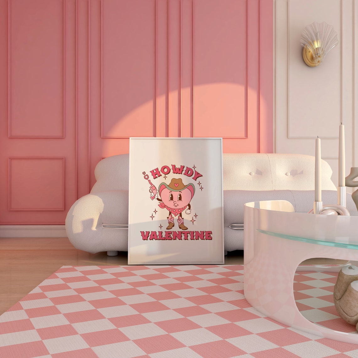 Howdy Valentine Cute Cowboy Heart Character Western Quote Poster - Image 4