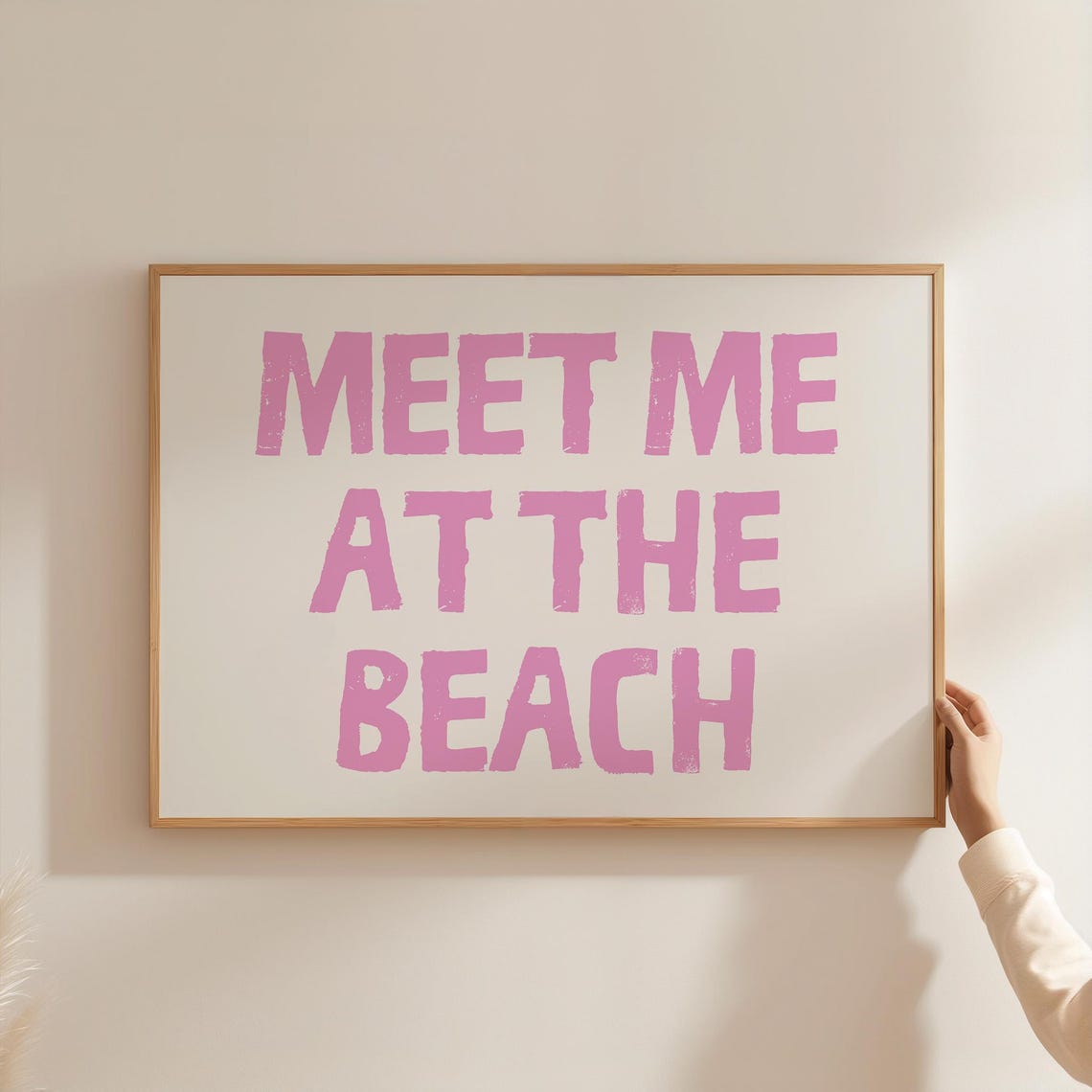 Meet Me At The Beach Pink Block Letter Beach House Decor Poster