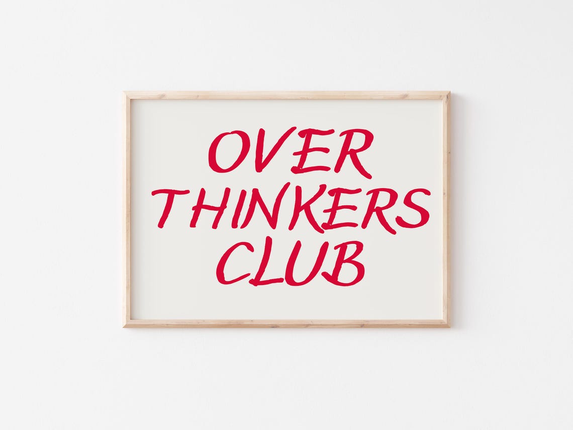 Red Script Over Thinkers Club Funny Quote Typography Art Poster - Image 3