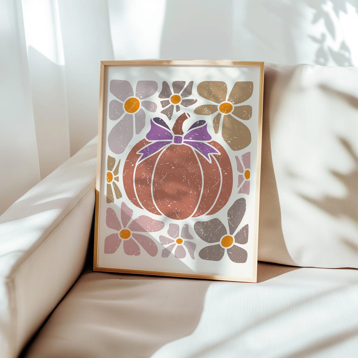 Boho Pumpkin Purple Bow Retro Floral Fall Autumn Decor Poster - Image 3