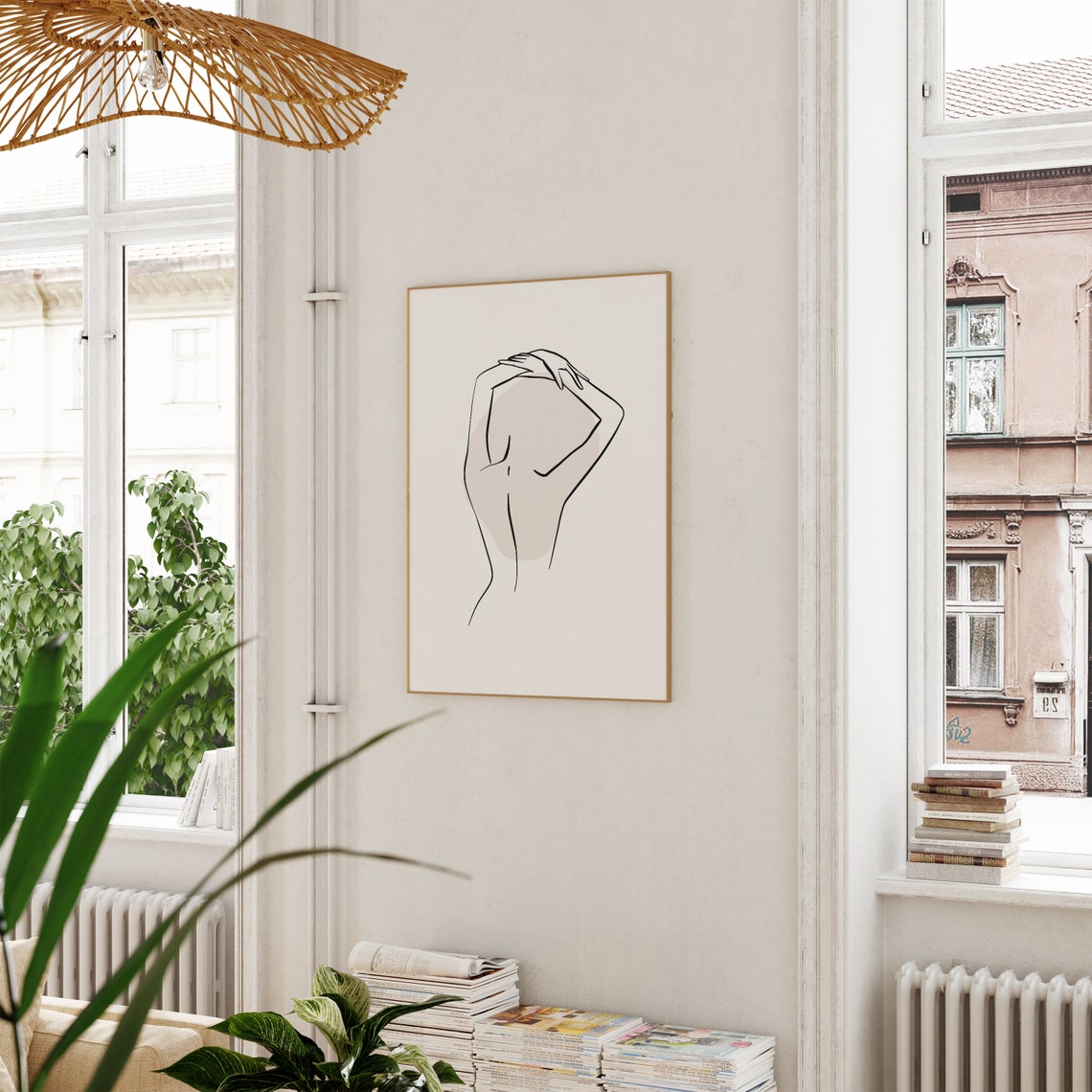 Minimalist Female Body Single Line Art in Neutral Beige Poster - Image 2