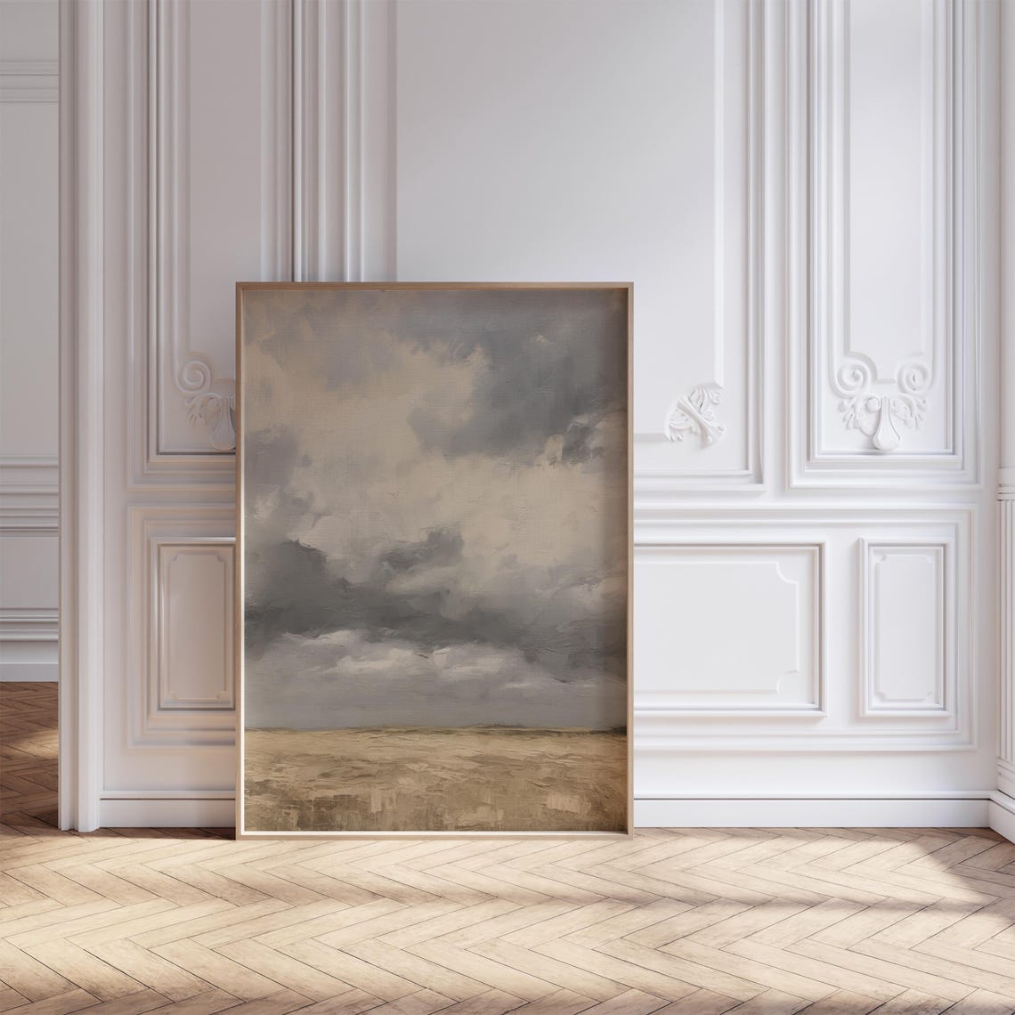 Dramatic Gray Storm Clouds Over Golden Field Landscape Print - Image 5