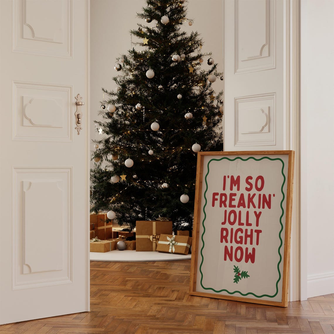I Am So Freakin Jolly Cheerful Retro Red Holiday Typography Poster - Image 2