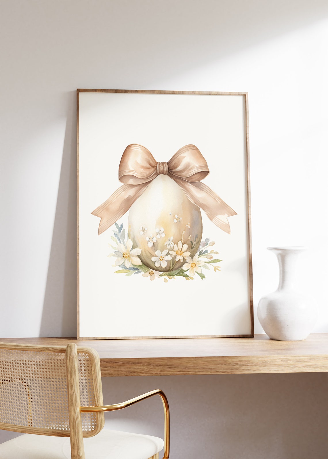 Champagne Gold Easter Egg With Satin Bow White Flowers Poster - Image 4