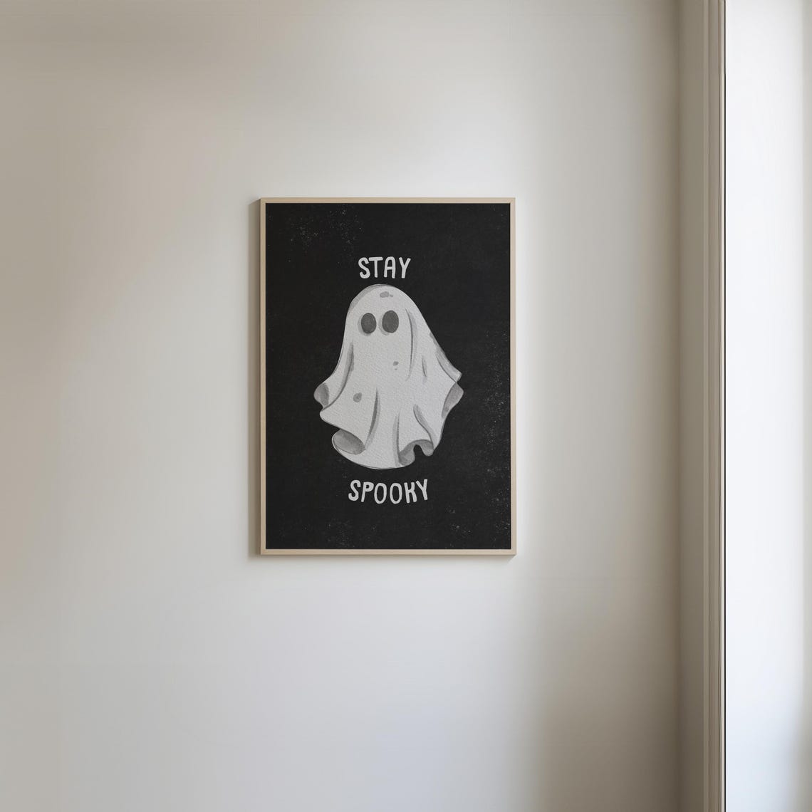 Stay Spooky Soft Watercolor Ghost on Black Background Halloween Poster - Image 2