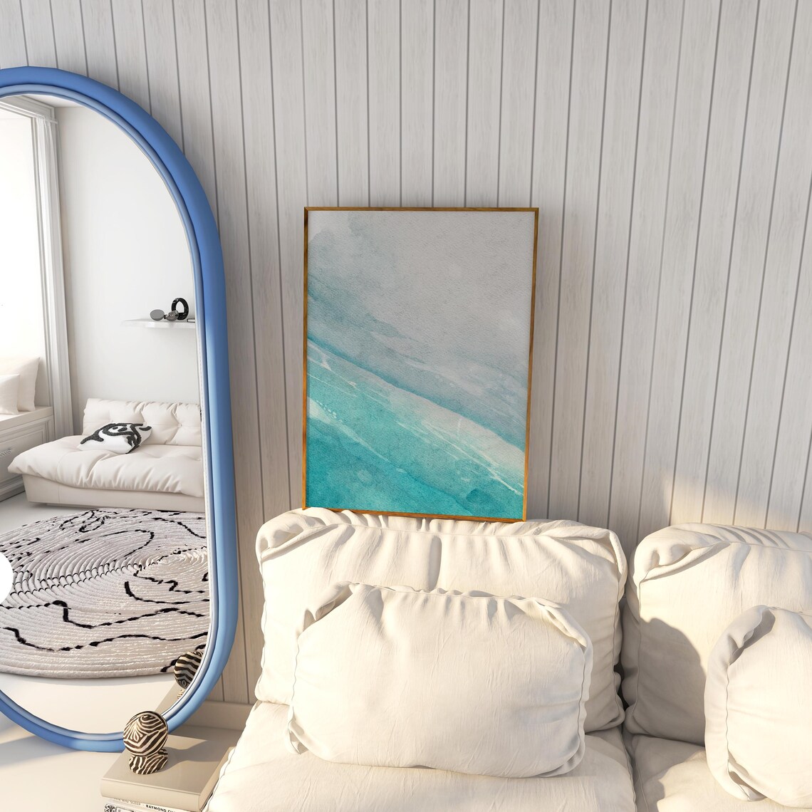 Teal Ocean Waves Abstract Watercolor Minimalist Coastal Decor Poster - Image 5
