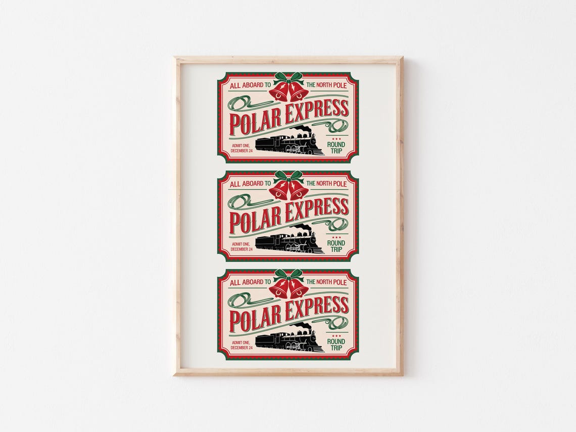 Polar Express Triple North Pole Ticket Vintage Christmas Art Poster - Image 5
