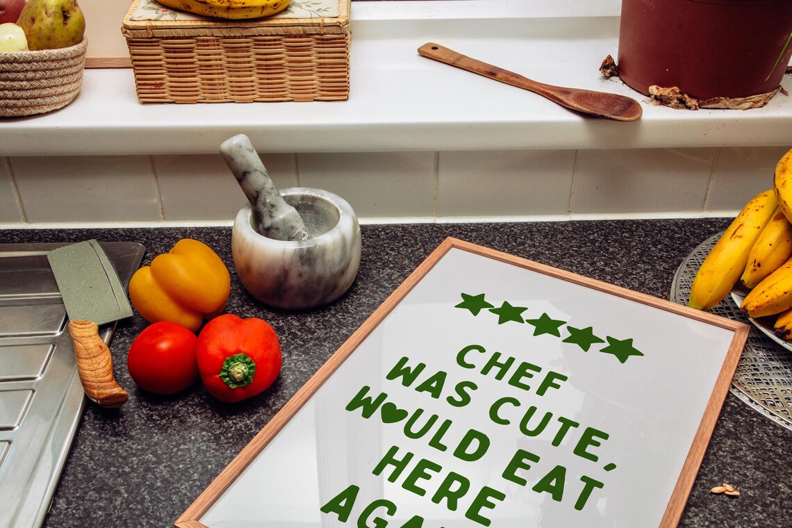 Aesthetic Kitchen Decor Chef Quote Green Kitchen Art Cozy Kitchen Prints Chef Was Cute Would Eat Here Again - Image 3