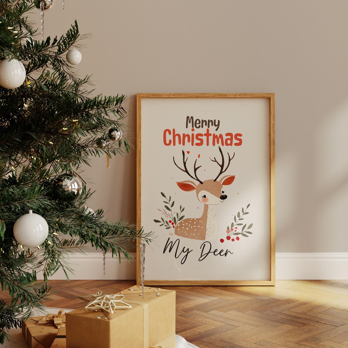 Merry Christmas My Deer Cute Woodland Reindeer Holiday Poster - Image 2