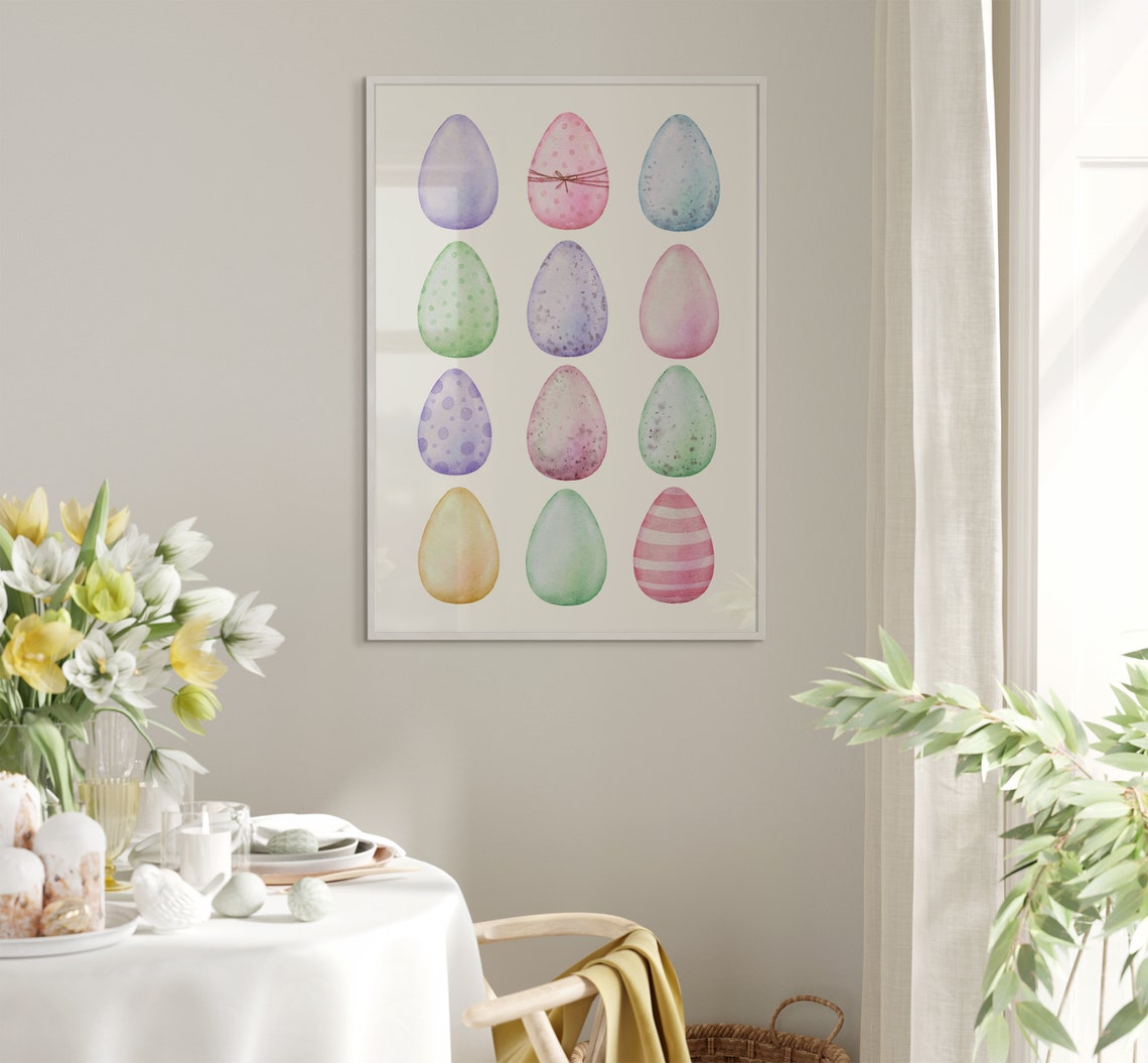 Twelve Pastel Watercolor Easter Eggs Neat Grid Springtime Poster - Image 5