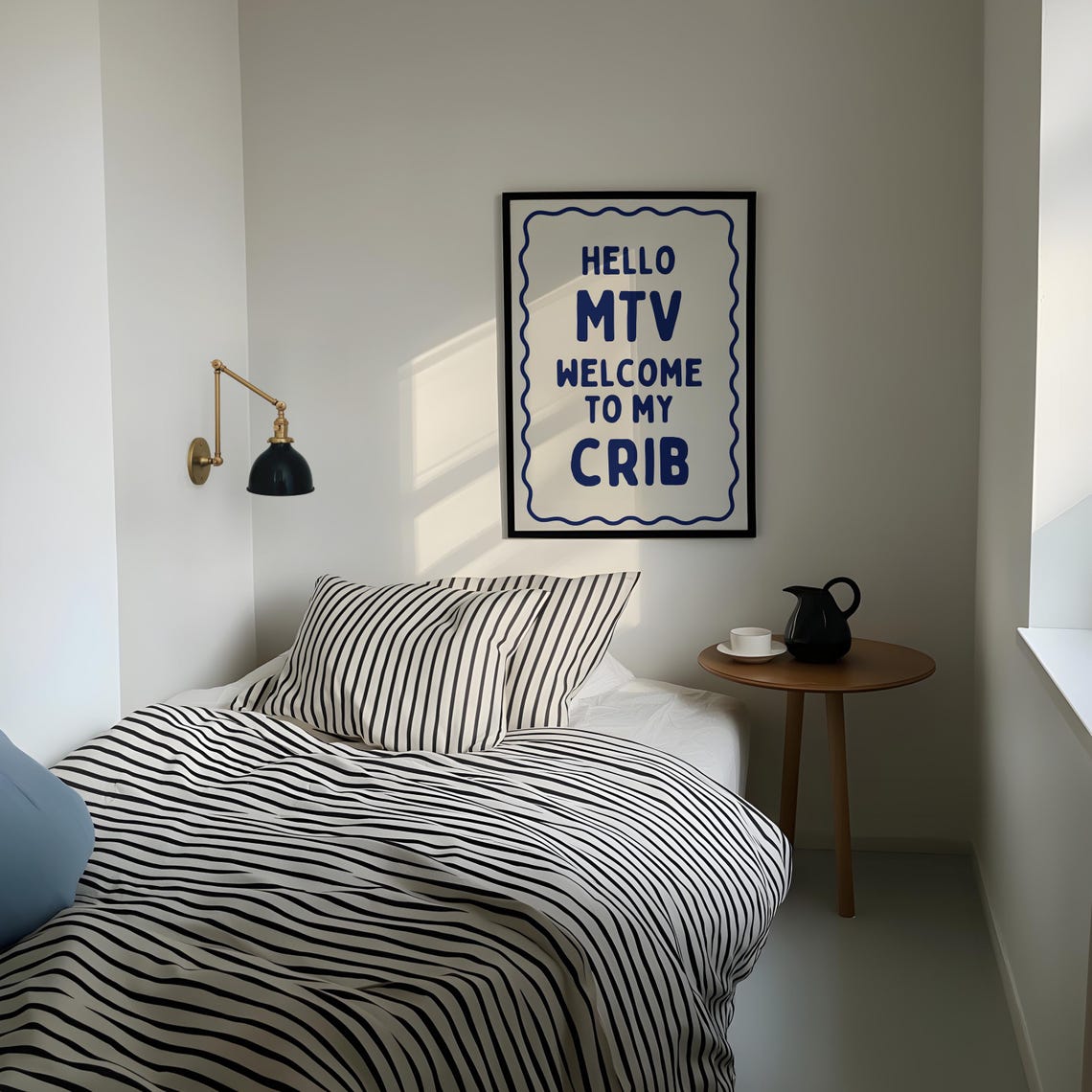 Hello MTV Welcome To My Crib Retro Navy Typography Dorm Room Wall Art - Image 2