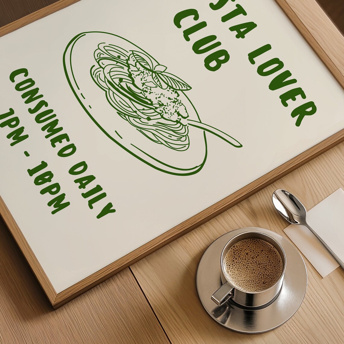 Pasta Lover Club Consumed Daily Green Spaghetti Kitchen Quote Poster - Image 3