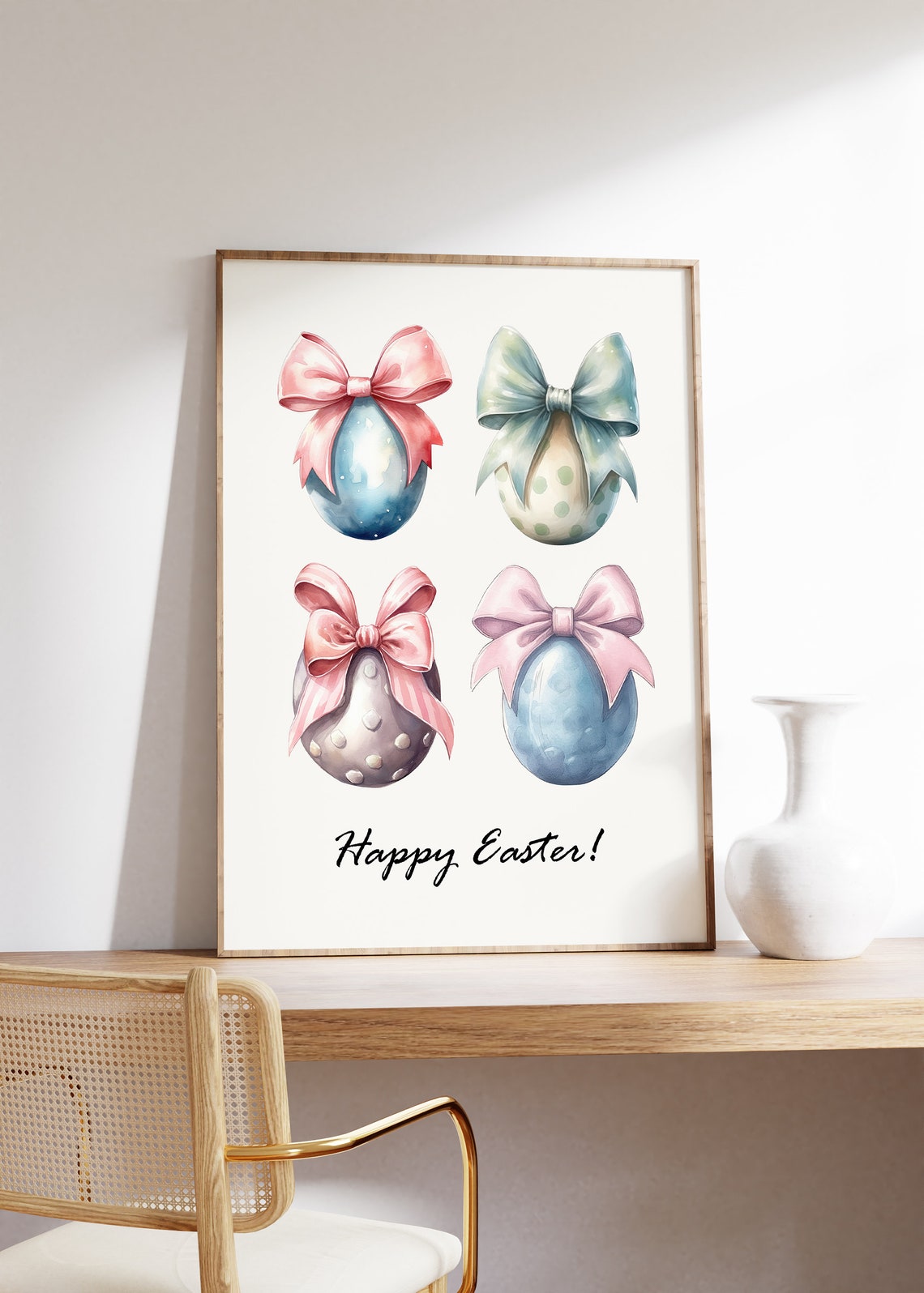 Happy Easter Watercolor Eggs With Satin Bows Coquette Poster - Image 4