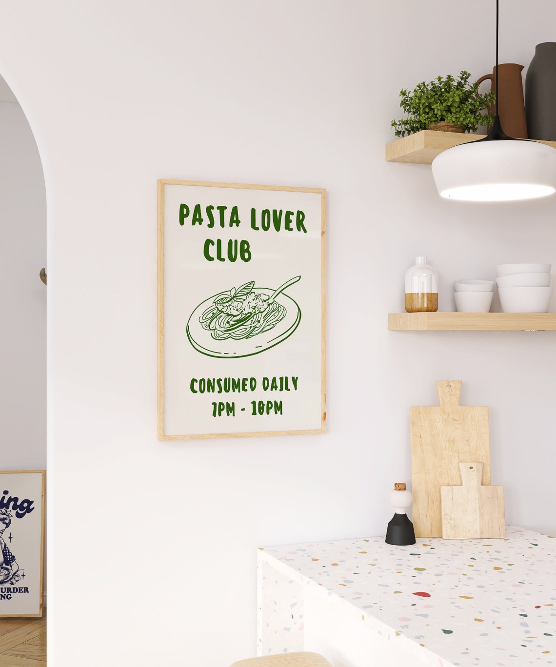 Pasta Lover Club Consumed Daily Green Spaghetti Kitchen Quote Poster - Image 4