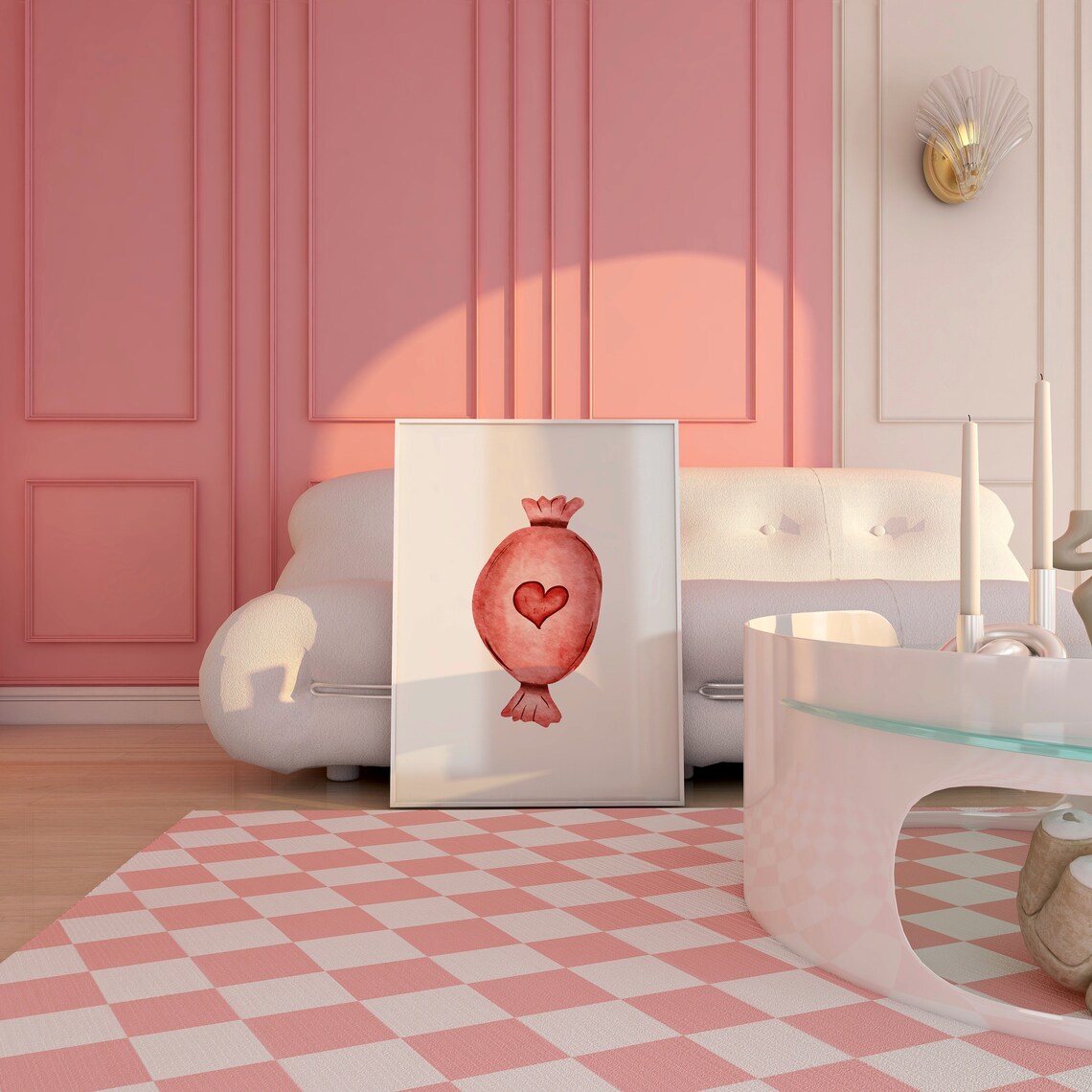 Pink Watercolor Heart Candy Sweet Love Valentine's Day Wall Art - Image 4