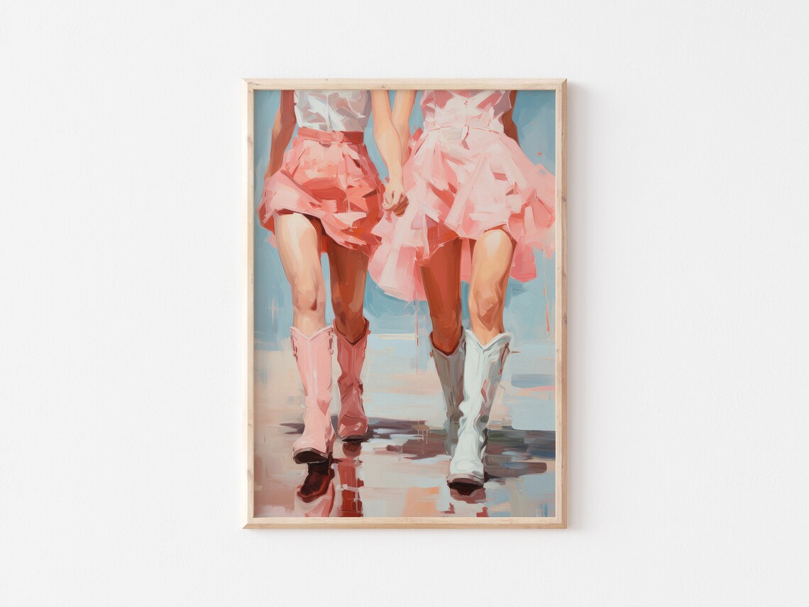 Pink Cowgirl Boots Walking Preppy Western Girls Painting Poster - Image 4