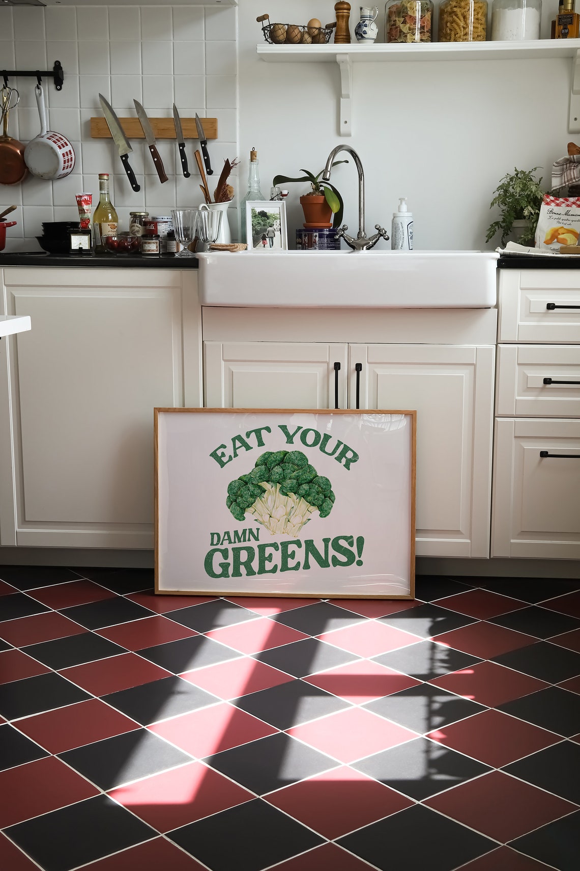 Eat Your Damn Greens Broccoli Retro Funny Kitchen Quote Wall Art - Image 2