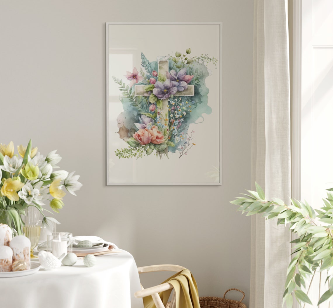 Floral Cross Watercolor Christian Easter Purple Flower Poster - Image 5