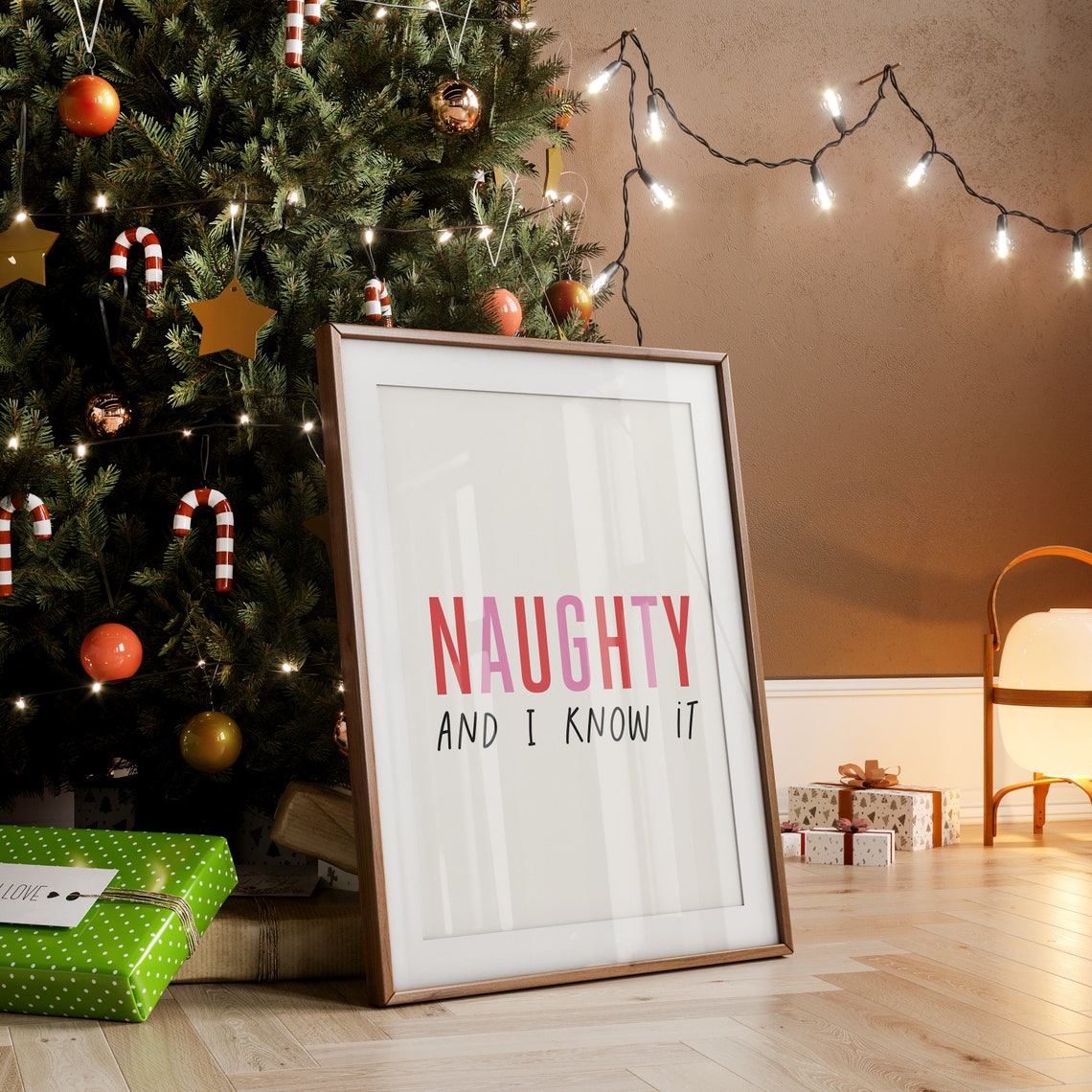 Naughty And I Know It Funny Christmas Quote Typography Poster - Image 3
