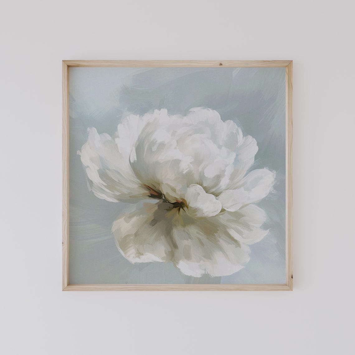 White Peony Side View on Pale Sage Blue Soft Floral Art Poster - Image 3