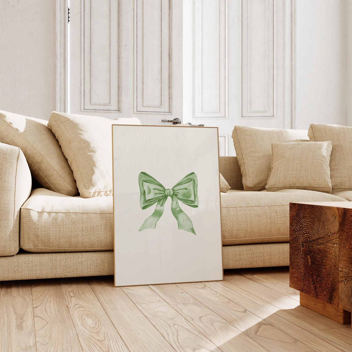 Light Green Ribbon Watercolor Bow Balletcore Room Decor Poster - Image 3