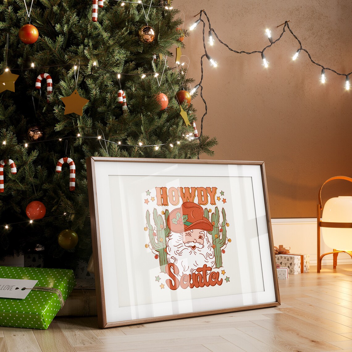 Howdy Santa Print Cowboy Christmas Country Christmas Cowhide Christmas Merry Christmas Retro Christmas Print Western Christmas Wall Art - Image 5