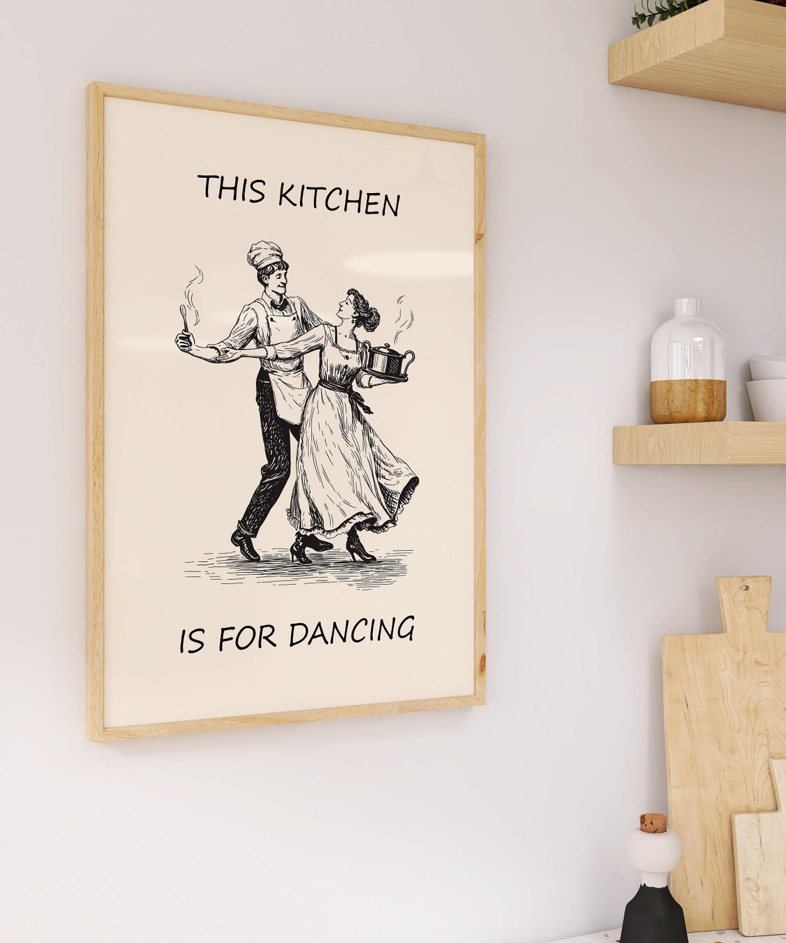 This Kitchen Is For Dancing Vintage Chef Couple Illustration Poster - Image 2