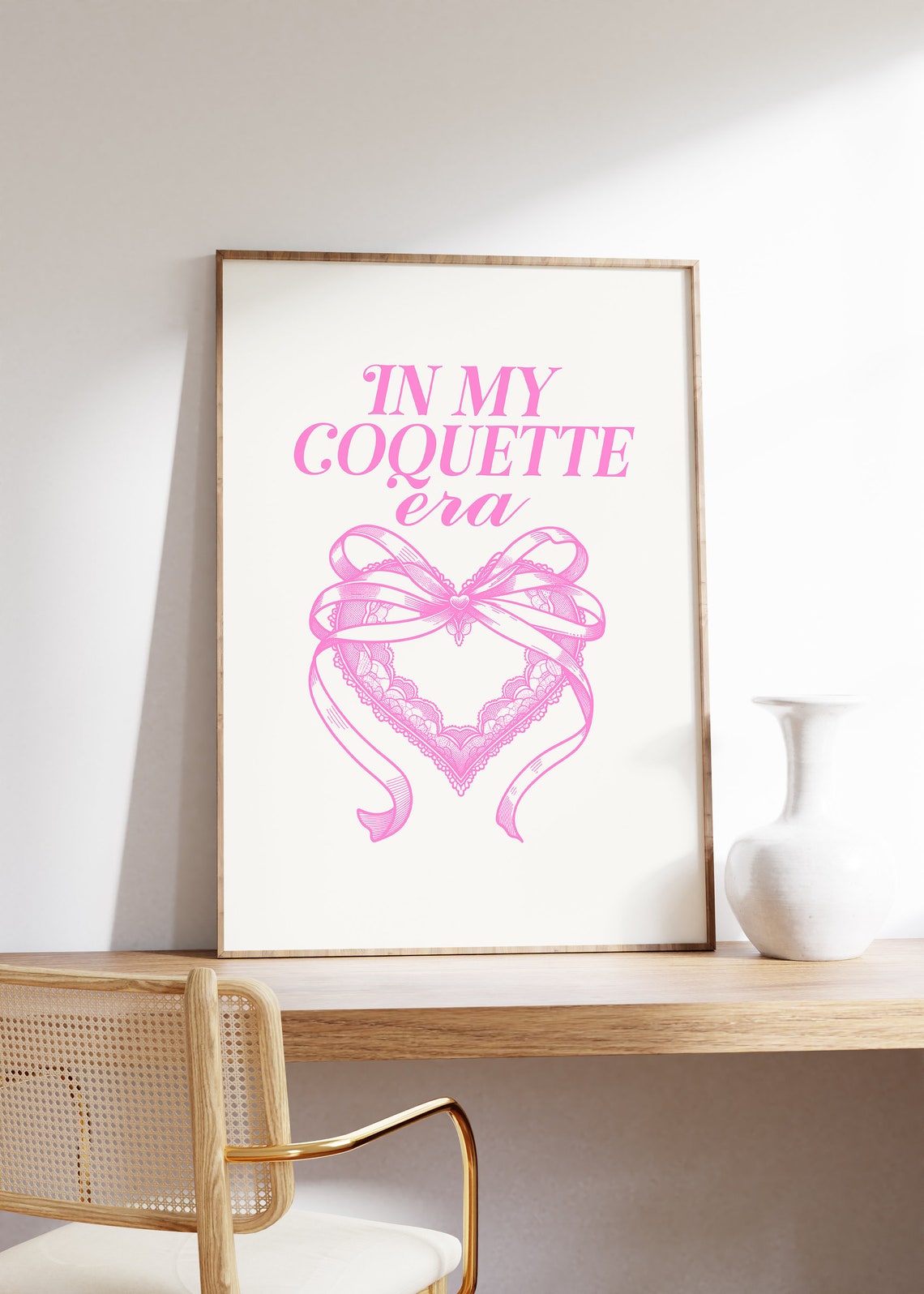 In My Coquette Era Pink Lace Bow Heart Script Typography Poster - Image 3