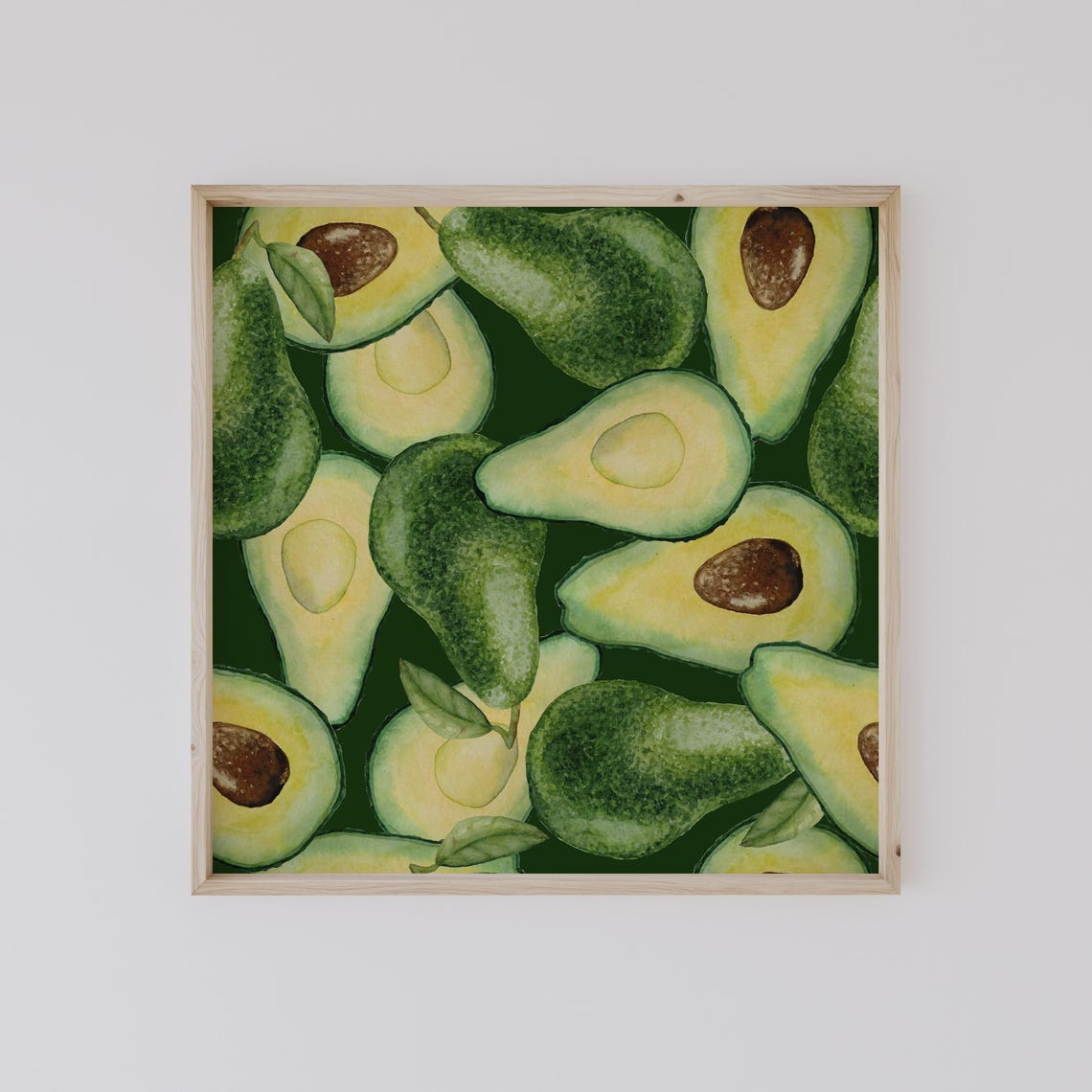 Watercolor Avocado Pattern Dark Green Fruit Kitchen Art Poster - Image 2